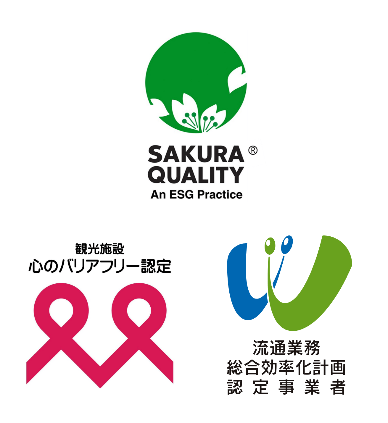 SAKURA QUALITY 観光施設心のバリアフリー認定　流通業務総合効率化計画認定事業者　ロゴ