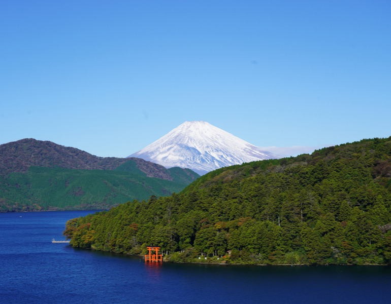 ▲芦ノ湖　箱根神社