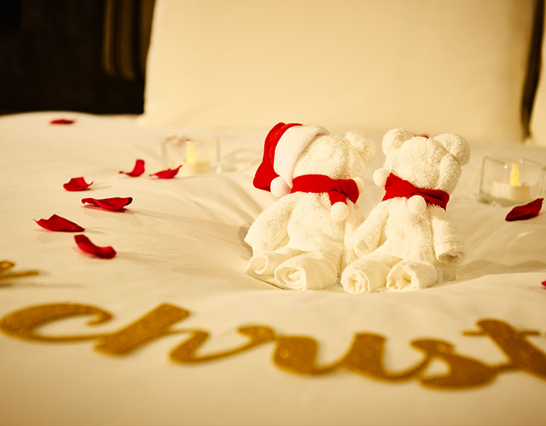 可愛らしいサンタのタオルベアがお出迎え＜レイトアウト12：00＞/朝食付